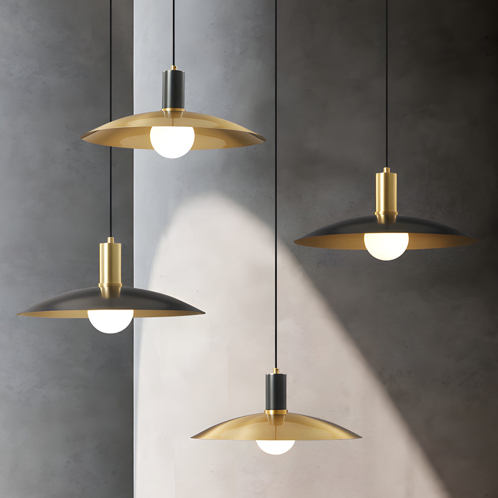 Mid-Century Brass Flared White Glass Pendant