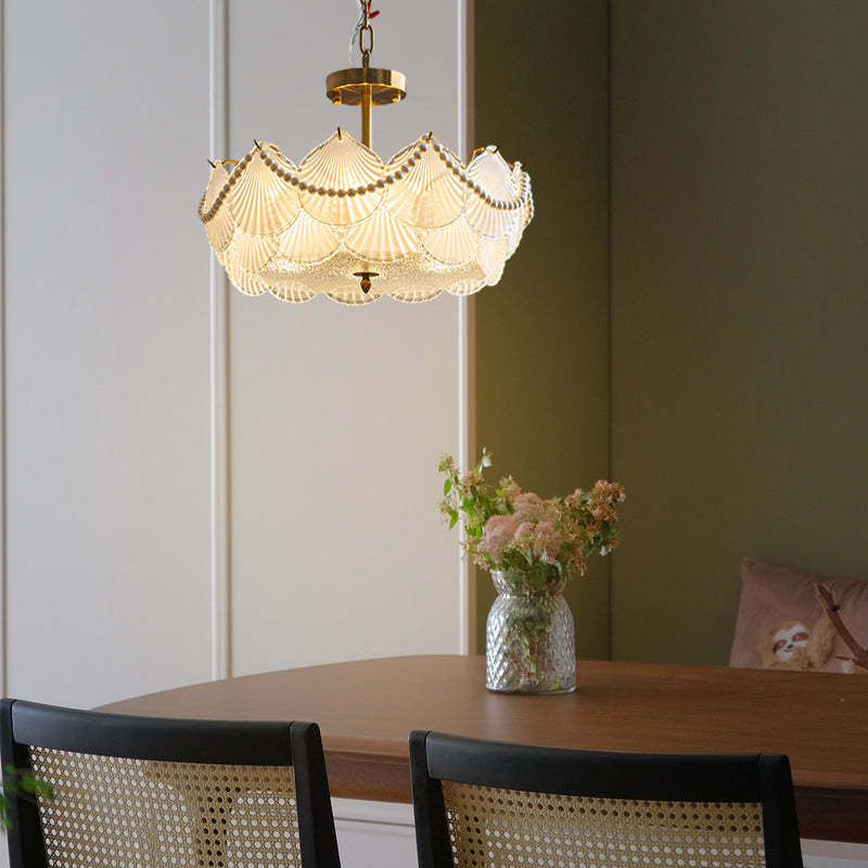 Round Glass Piece Seashells Three Step Dimming LED French Style Chandelier-Lighom