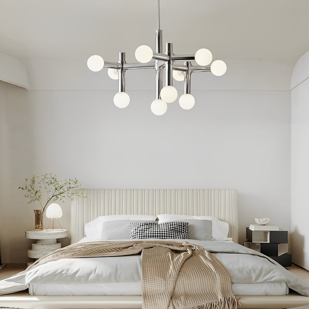 10-Light Glass Ball Sputnik Chrome Modern Chandelier