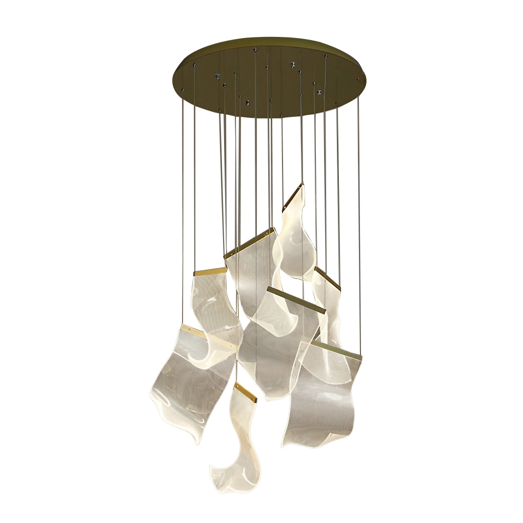 Modern irregular curled chandeliers in acrylic synthetic metal