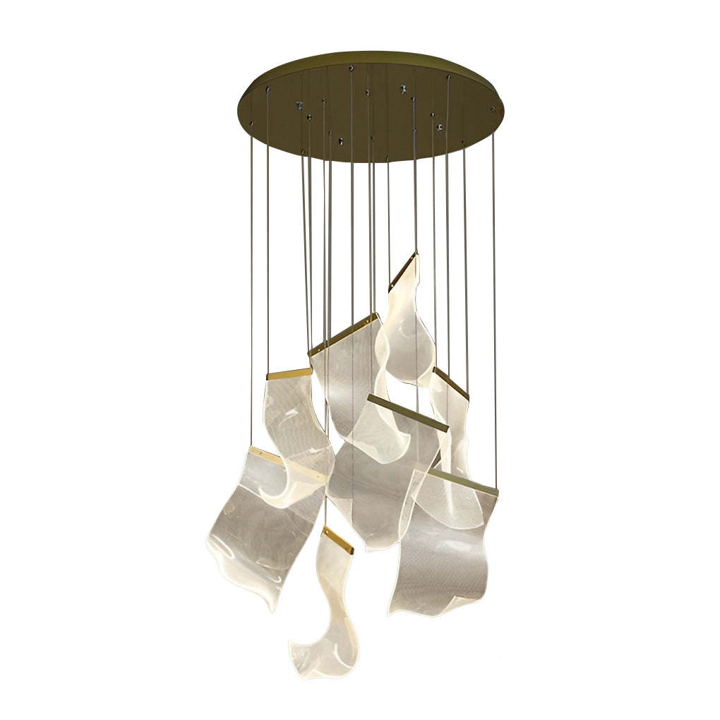 Modern irregular curled chandeliers in acrylic synthetic metal