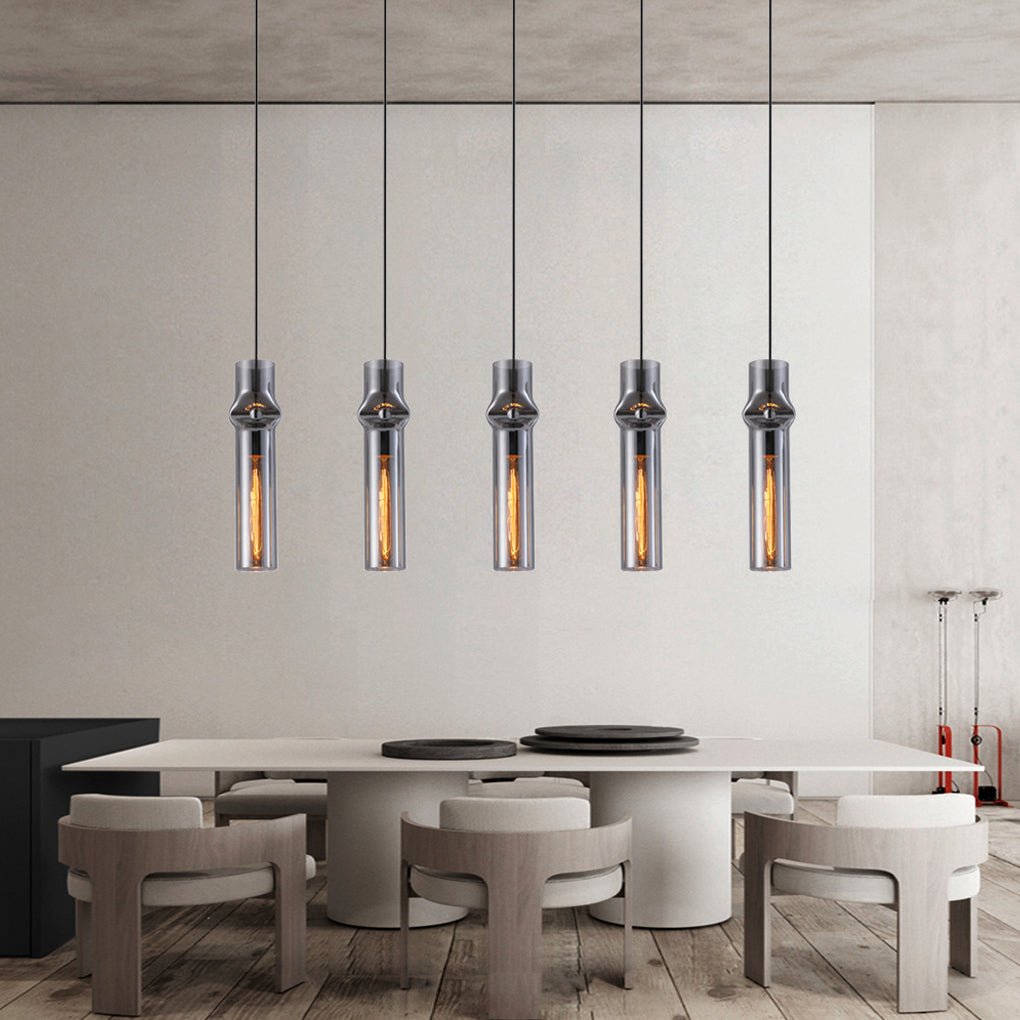 Cylindrical Glass Iron Post-Modern Pendant