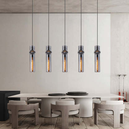 Cylindrical Glass Iron Post-Modern Pendant
