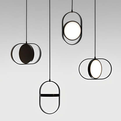Adjustable Round Dimmable Black Modern LED Pendant