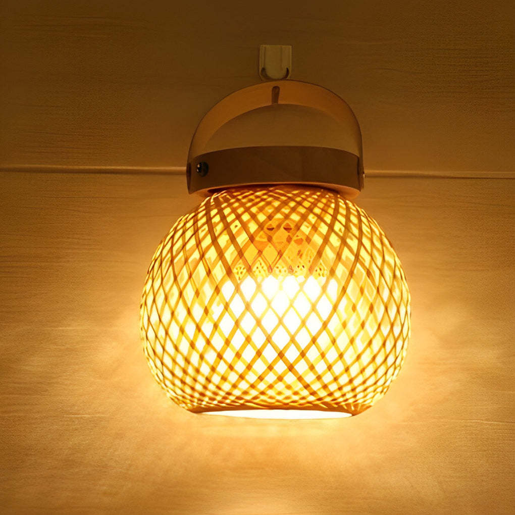 Rustic Portable Woven Bamboo Lantern Lamp