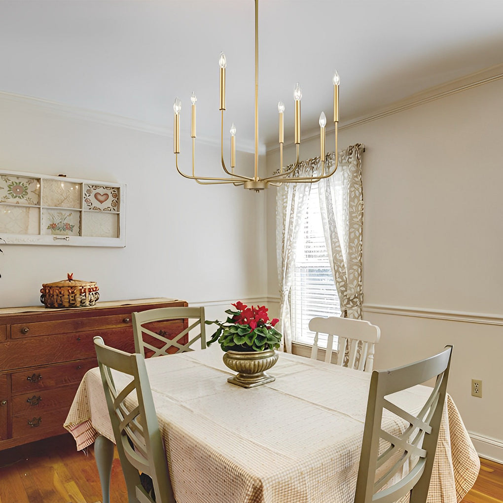 Black 8-light candle chandeliers — Warm White (3000K) / Brushed Gold