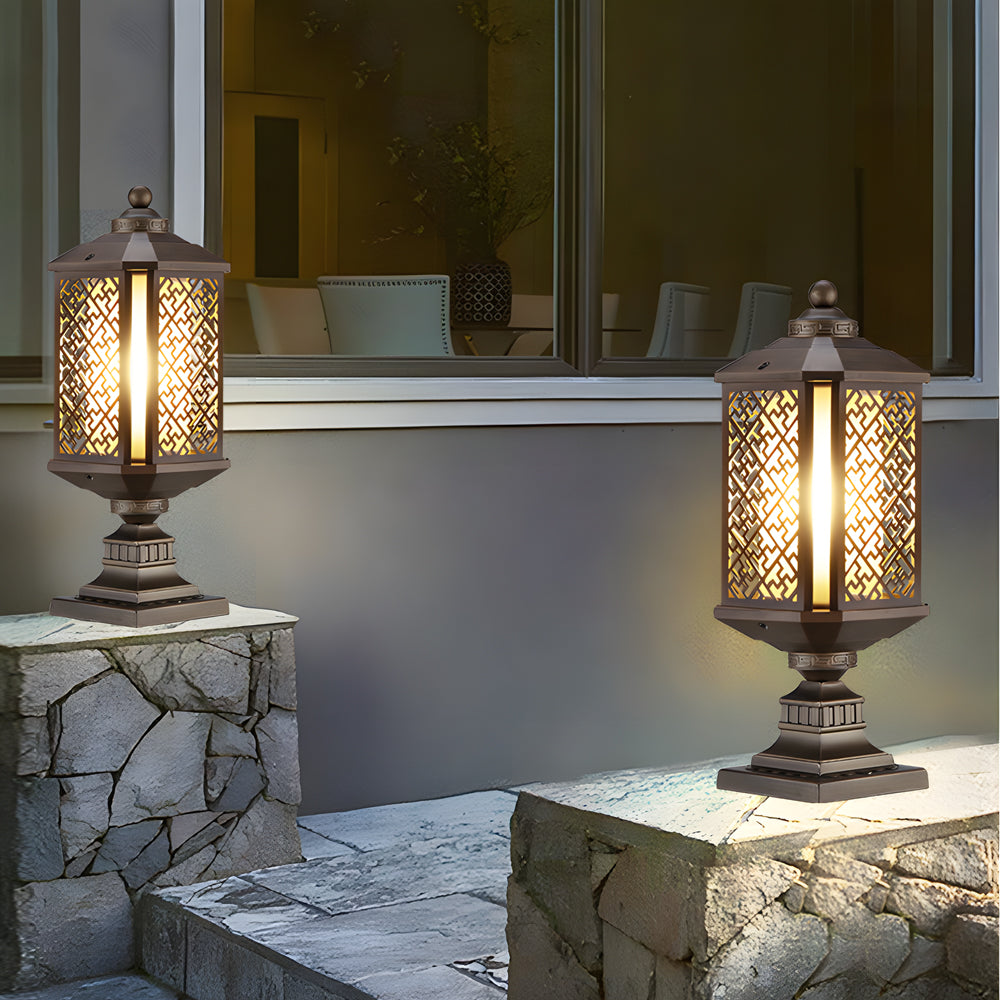 Antique Die-Cast Aluminum Waterproof Glass Shade Retro Fence Post Lights-Lighom