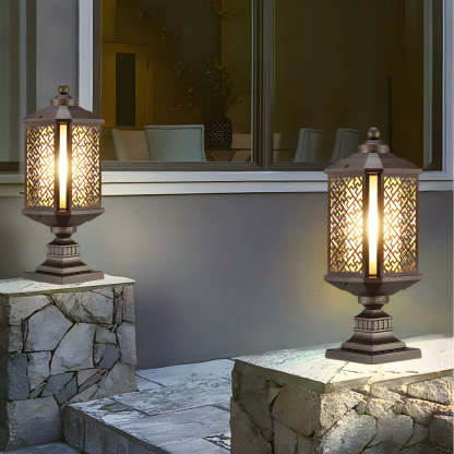 Antique Die-Cast Aluminum Waterproof Glass Shade Retro Fence Post Lights-Lighom