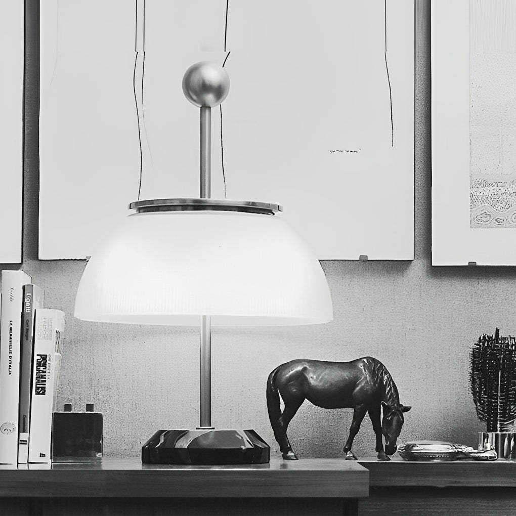 Ribbed Glass Bowl and Metal Italian Accent Table Lamps-Lighom