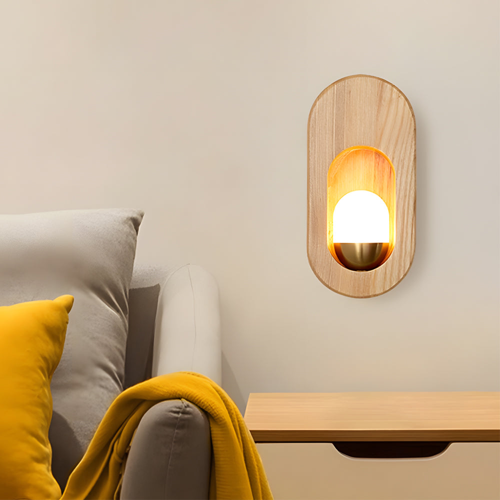 1-Light Wood Oval Wall Sconce - Wood/Walnut-Lighom