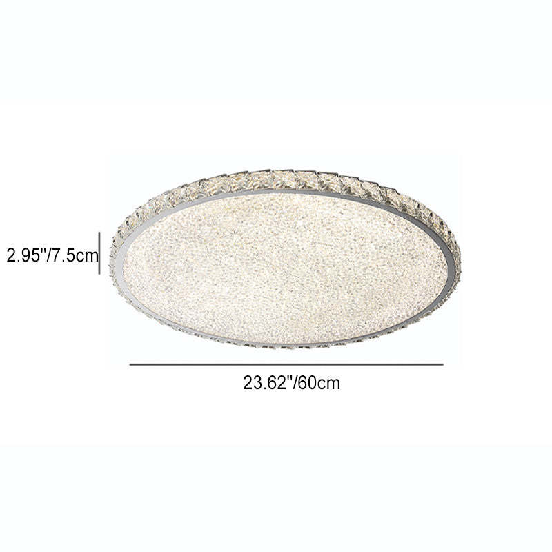Modern Stainless Steel Crystal Rectangular LED Flush Light — Large - Round / Infinitely Dimmable / 220V-240V For UK/AU