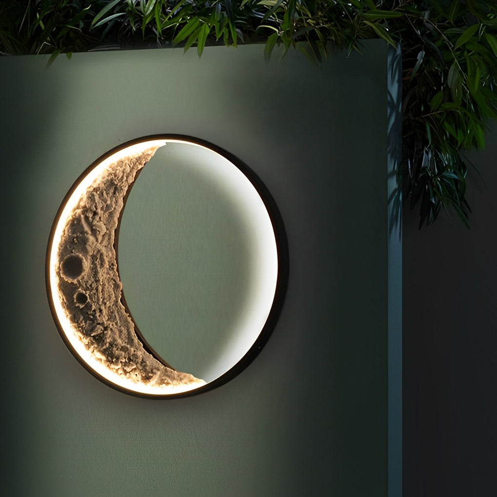 Round Resin Moon Crescent LED Hardwired Outdoor Wall Light-Lighom
