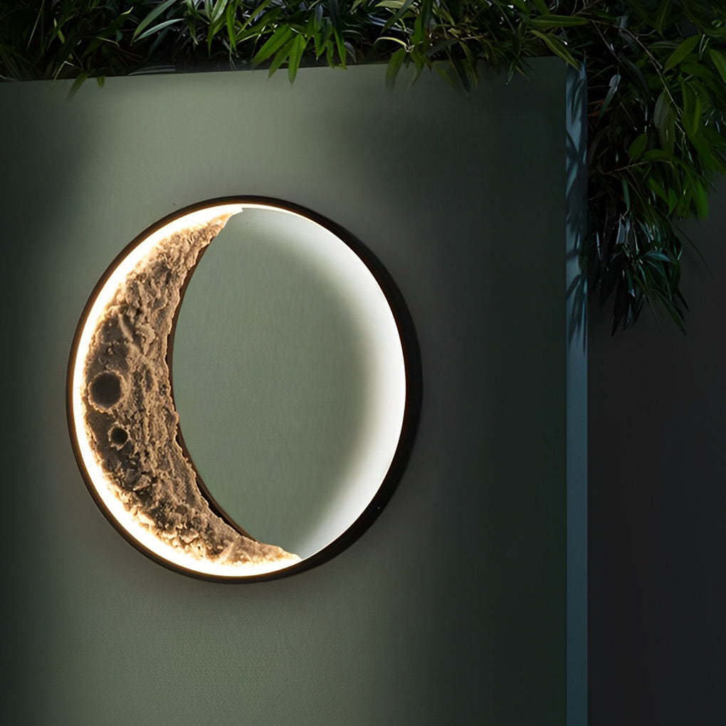 Round Resin Moon Crescent LED Hardwired Outdoor Wall Light-Lighom