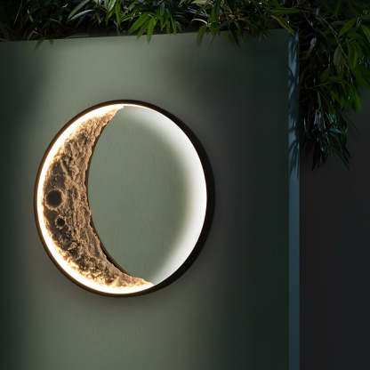 Round Resin Moon Crescent LED Hardwired Outdoor Wall Light-Lighom
