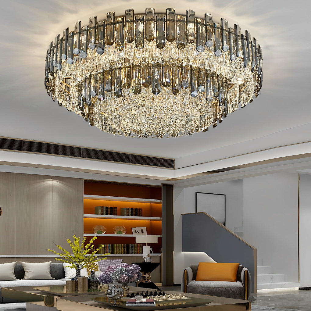 Modern round flush mount lighting in metal — 13" H x 31" Dia
