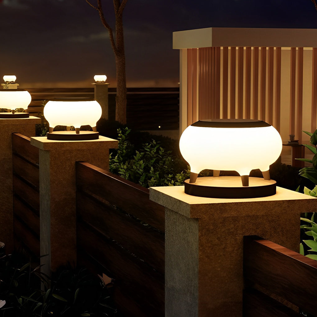 Round Drum IP65 Black Modern Solar Fence Post Light