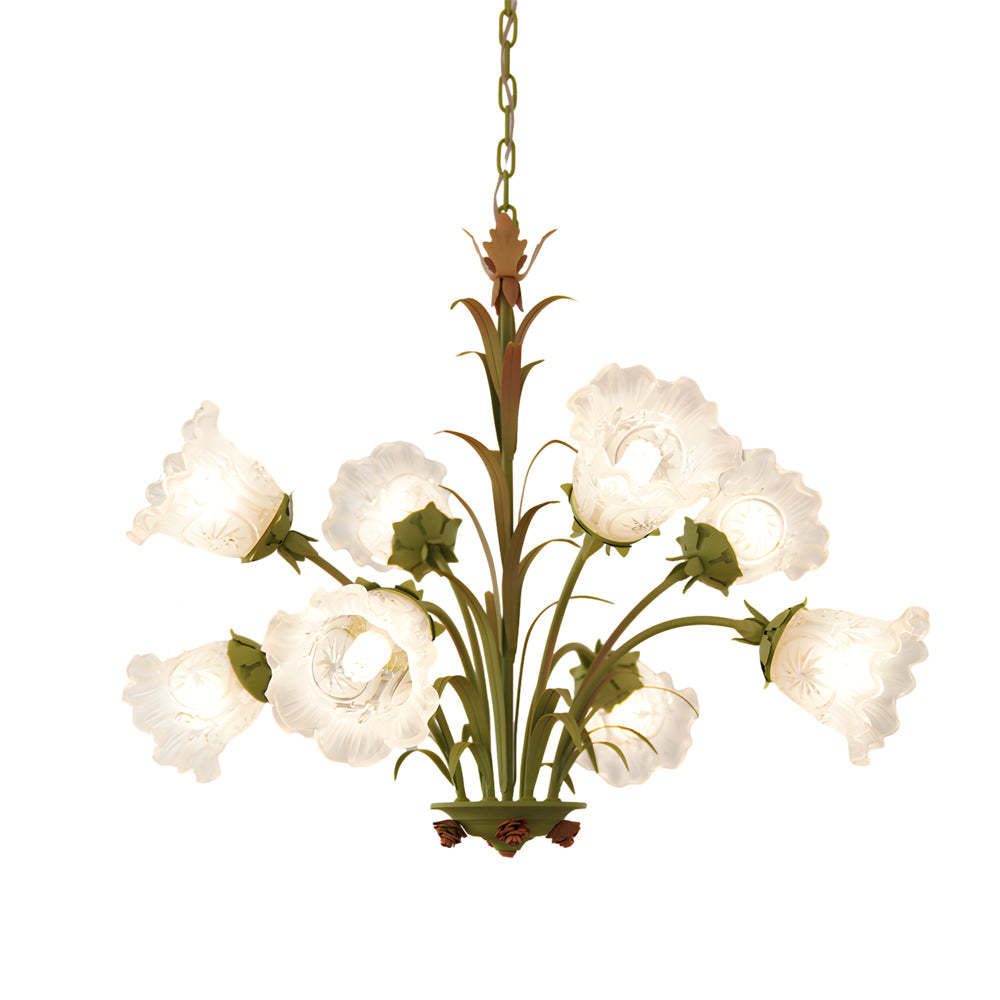 Modern Pastoral Green Flower Hanging Chandelier