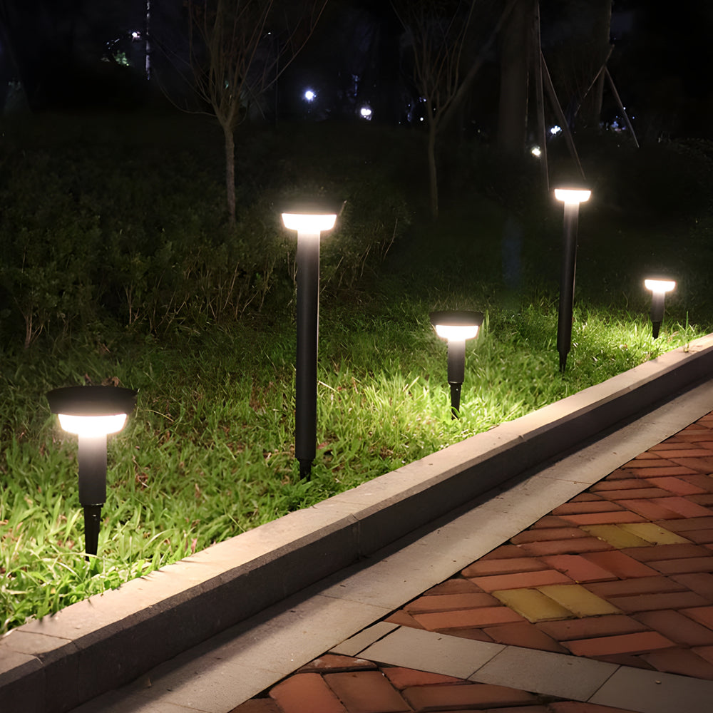 Modern Black Round LED Solar Outdoor Path Light with Stake - Garden Bollard Light-Lighom
