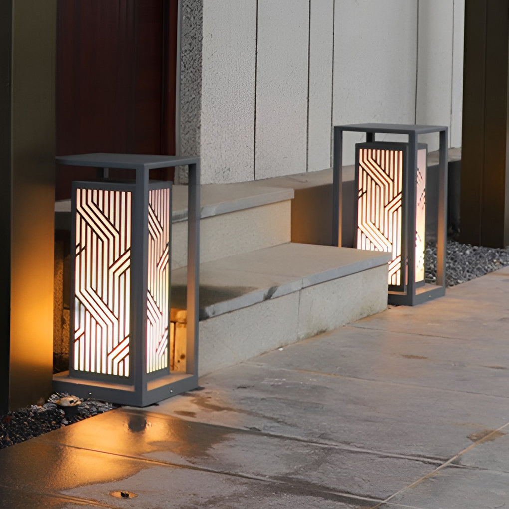 Gray Retro Aesthetic Waterproof LED Outdoor Pathway Cuboid Lantern-Lighom