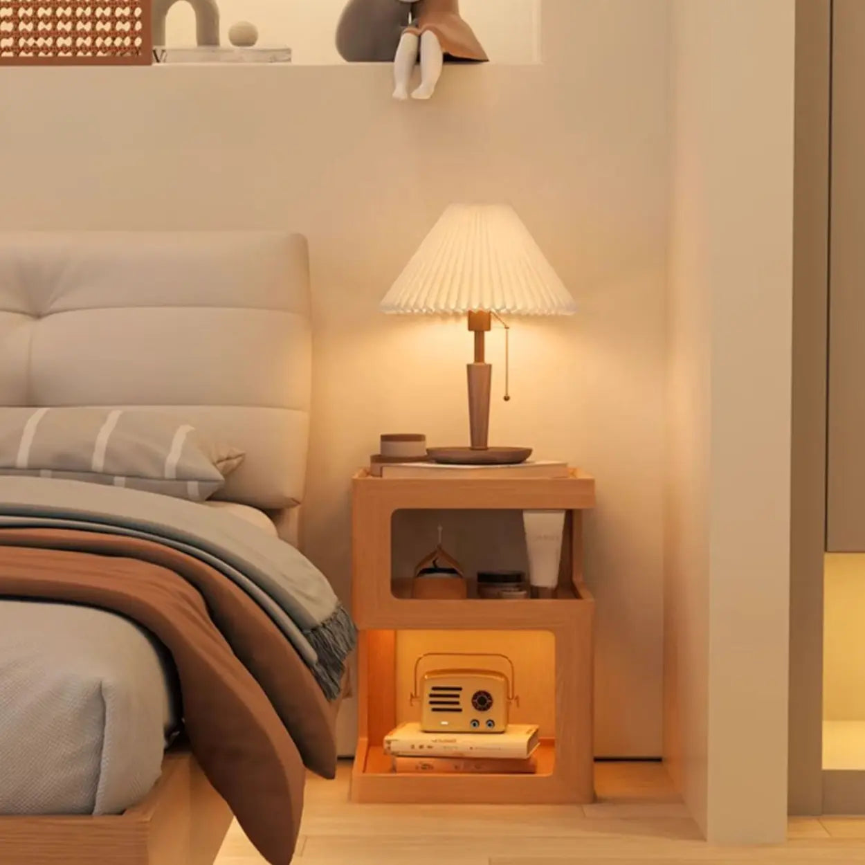 Narrow Square Oak Open Nightstand