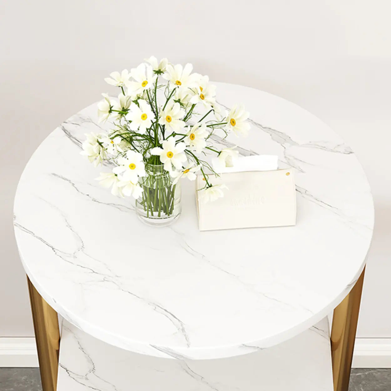 Oval Round Black Marble 3-Tier End Table — Gray