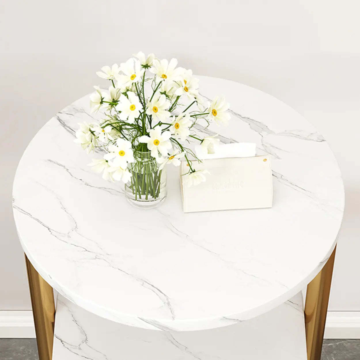 Oval Round Black Marble 3-Tier End Table — Gray