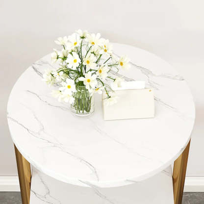 Oval Round Black Marble 3-Tier End Table — Gray