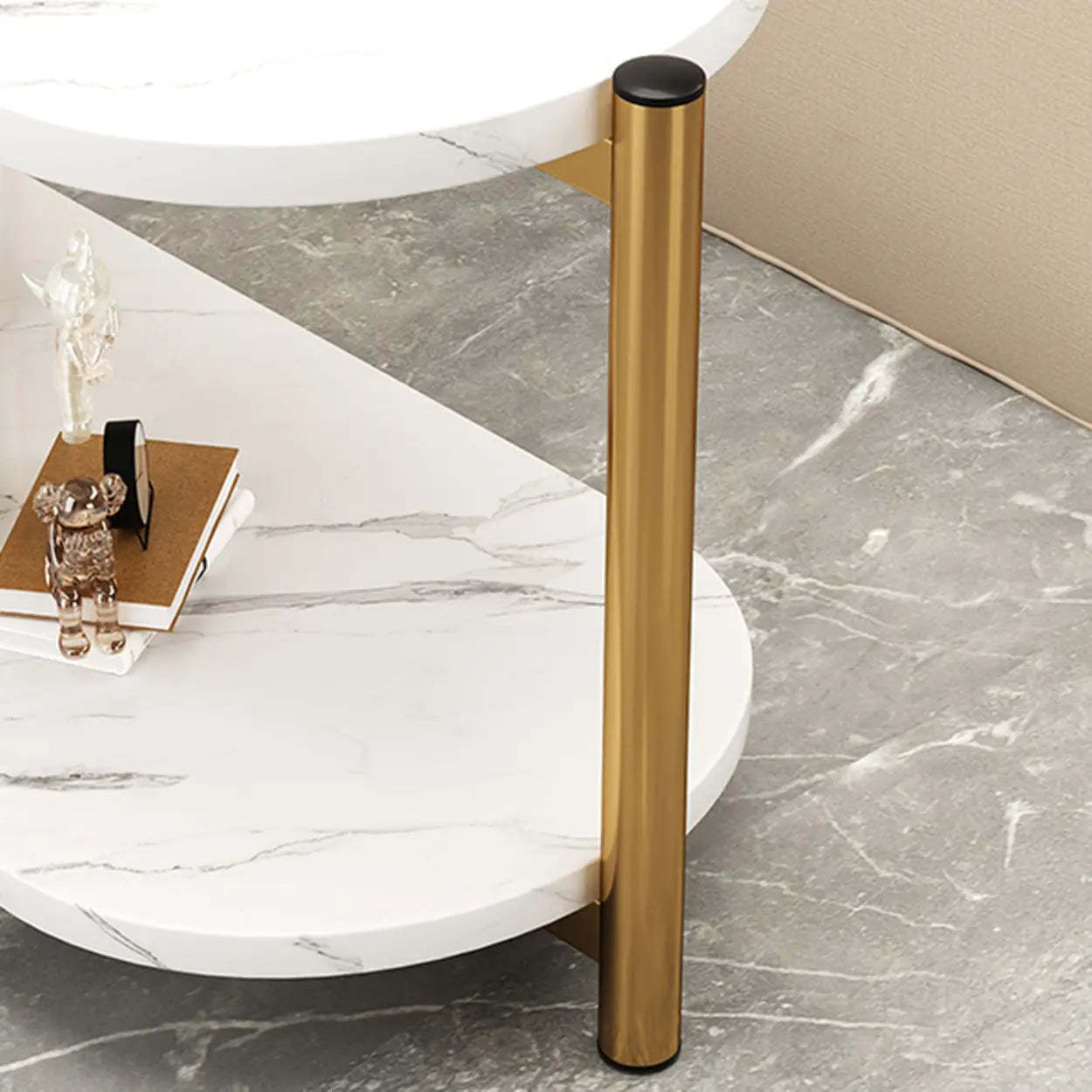 Oval Round Black Marble 3-Tier End Table