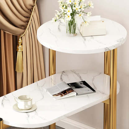Oval Round Black Marble 3-Tier End Table