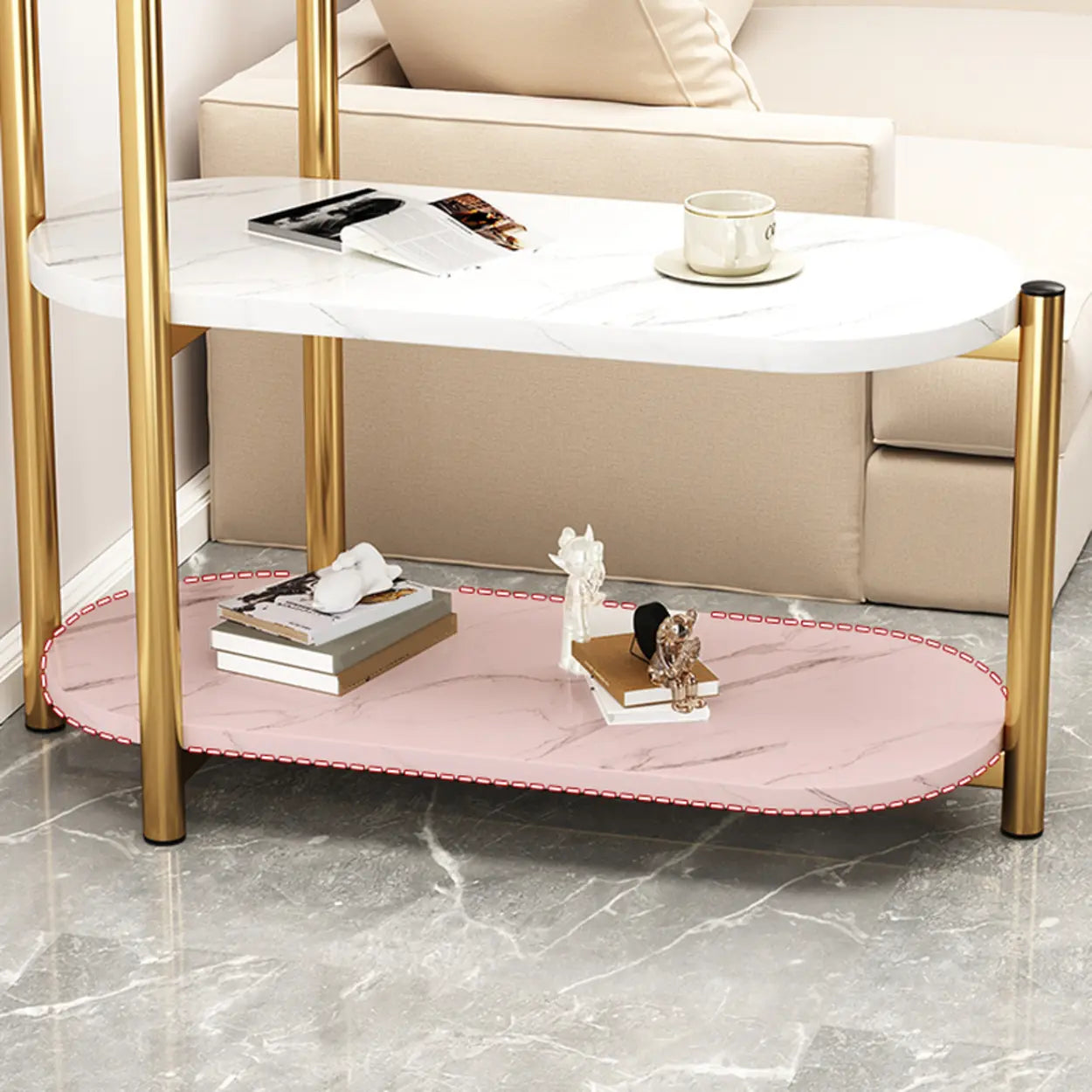 Oval Round Black Marble 3-Tier End Table