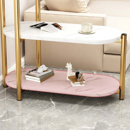 Oval Round Black Marble 3-Tier End Table