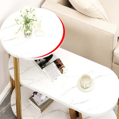 Oval Round Black Marble 3-Tier End Table