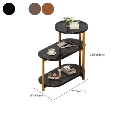 Oval Round Black Marble 3-Tier End Table
