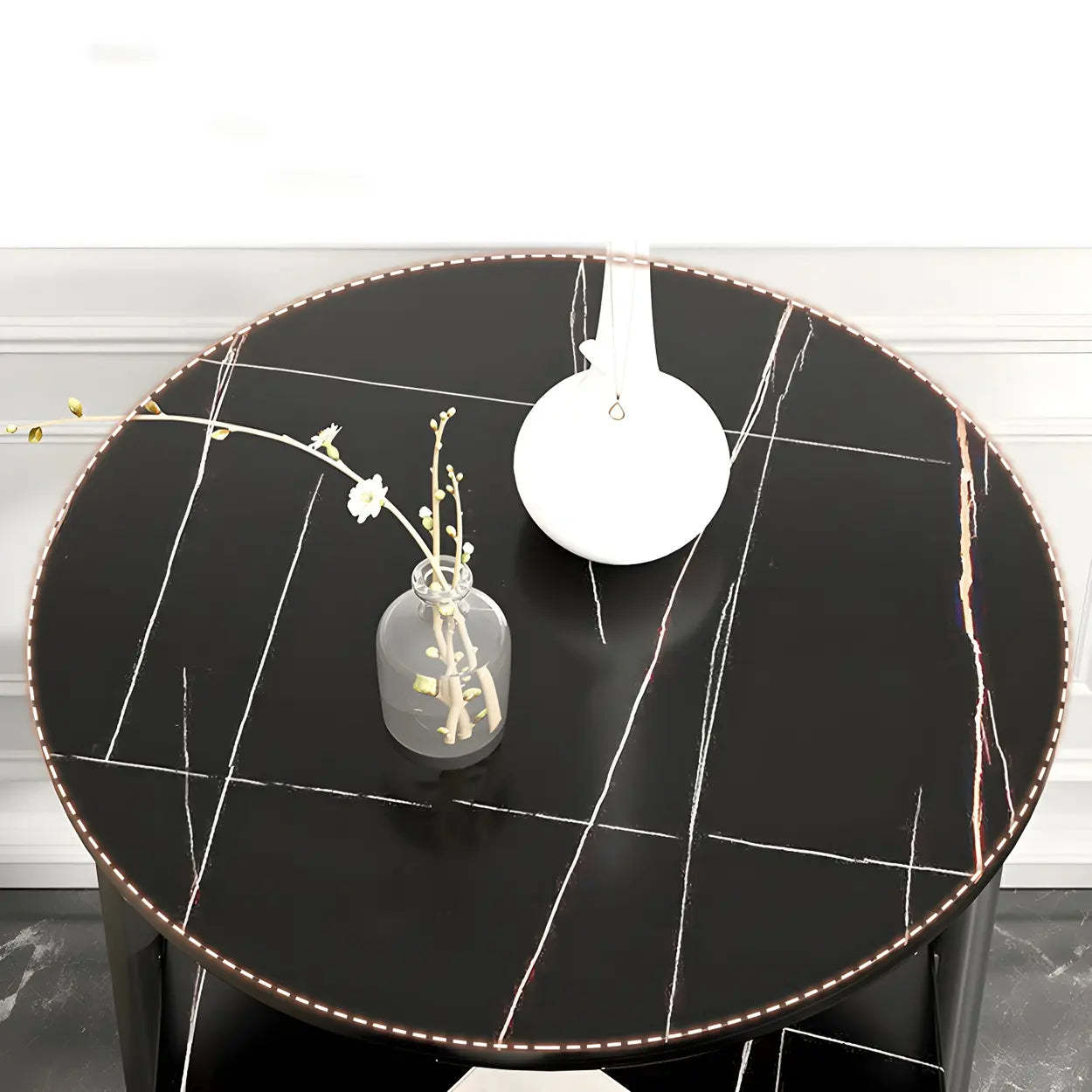 Oval Black Wood 3-Tier Side Table with Iron Base