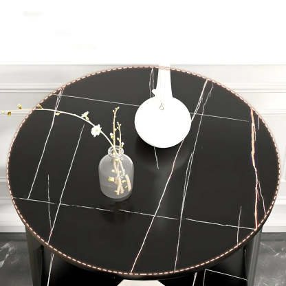 Oval Black Wood 3-Tier Side Table with Iron Base