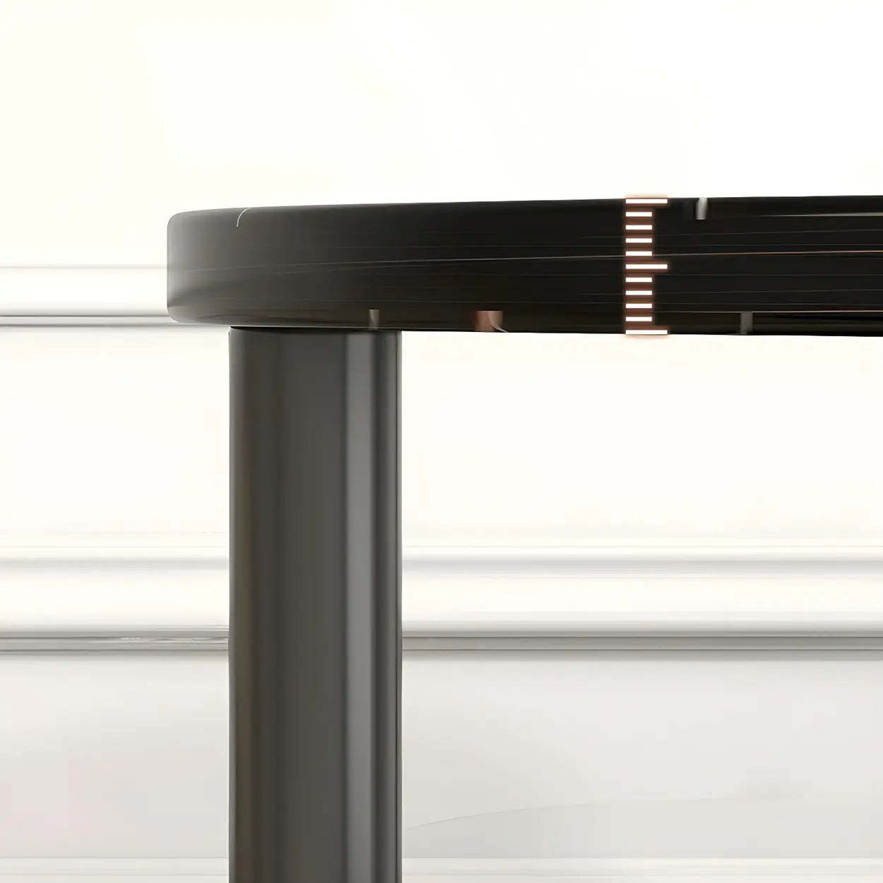 Oval Black Wood 3-Tier Side Table with Iron Base