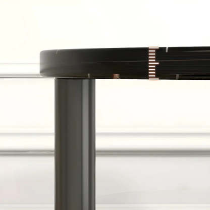 Oval Black Wood 3-Tier Side Table with Iron Base