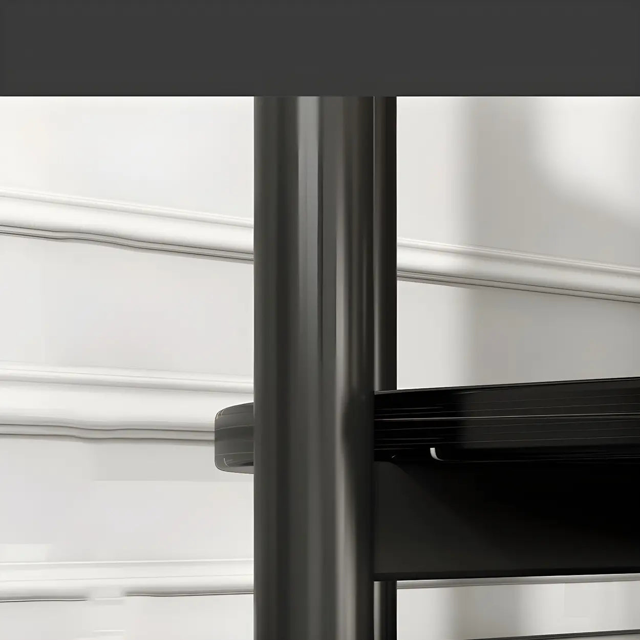 Oval Black Wood 3-Tier Side Table with Iron Base