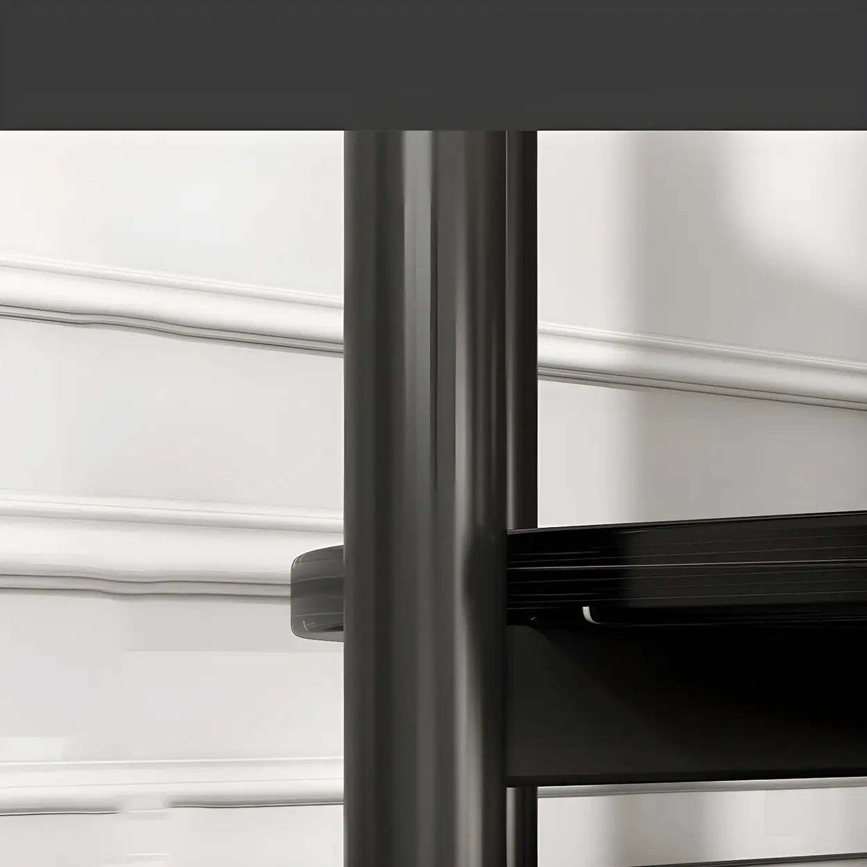 Oval Black Wood 3-Tier Side Table with Iron Base