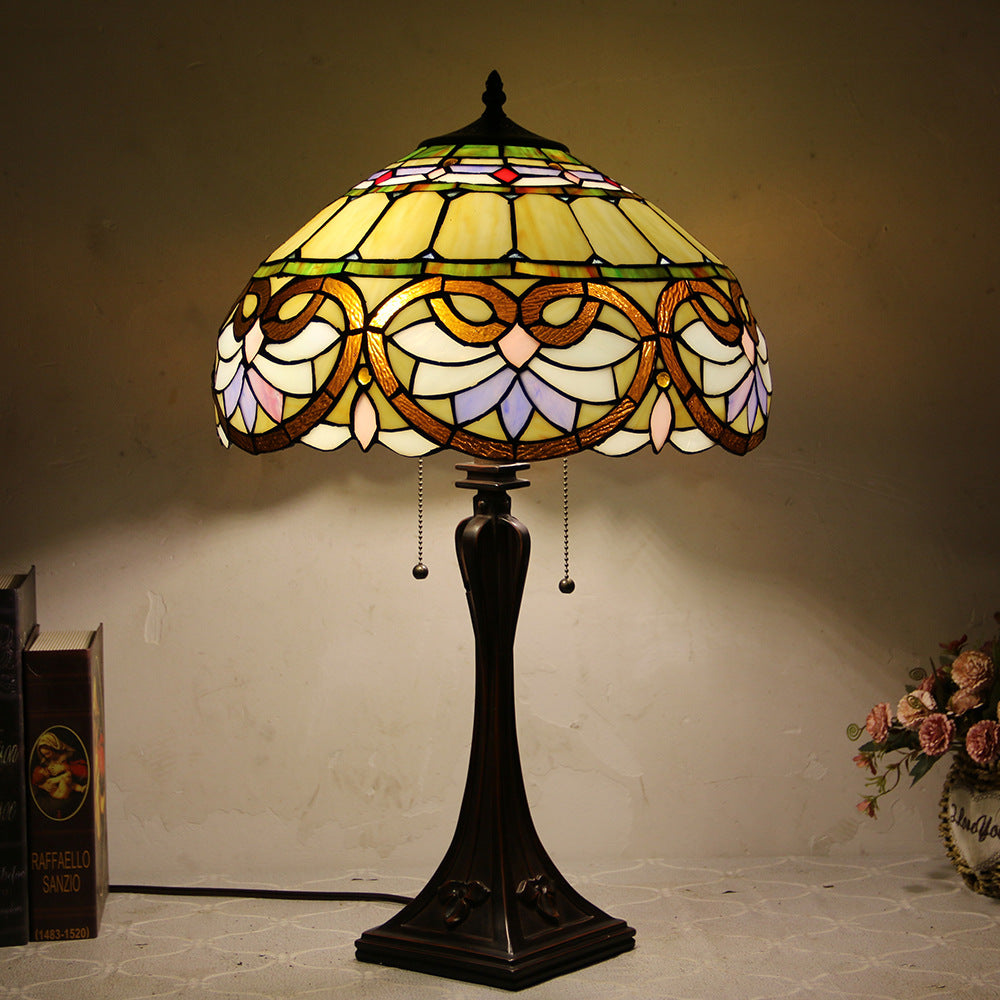 Tiffany Mediterranean Stained Glass Cone 2-Light Table Lamp