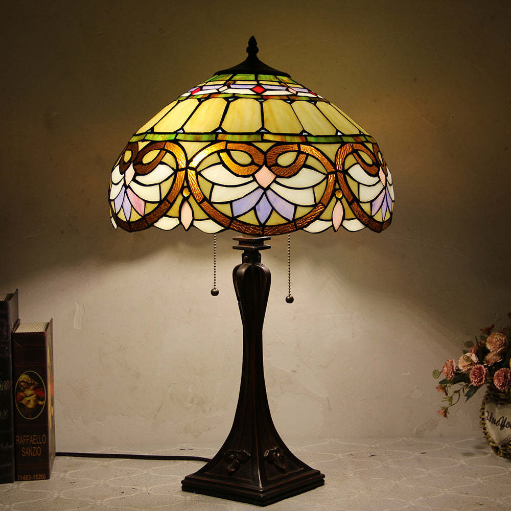 Tiffany Mediterranean Stained Glass Cone 2-Light Table Lamp