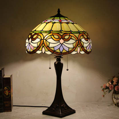 Tiffany Mediterranean Stained Glass Cone 2-Light Table Lamp