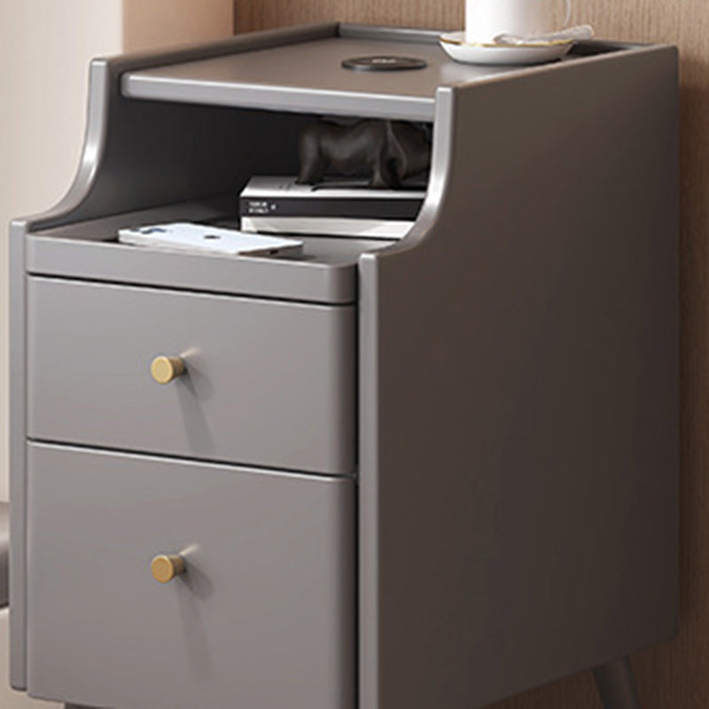 Minimalist Narrow Wood 2-Drawer Nightstand — With USB / White