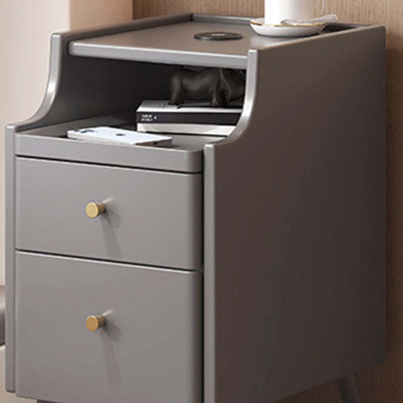 Minimalist Narrow Wood 2-Drawer Nightstand — With USB / White