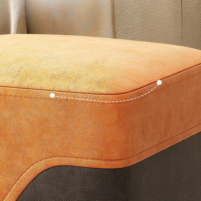 Minimalist Napa Leather Solid Wood Low Stool — Gray + Orange
