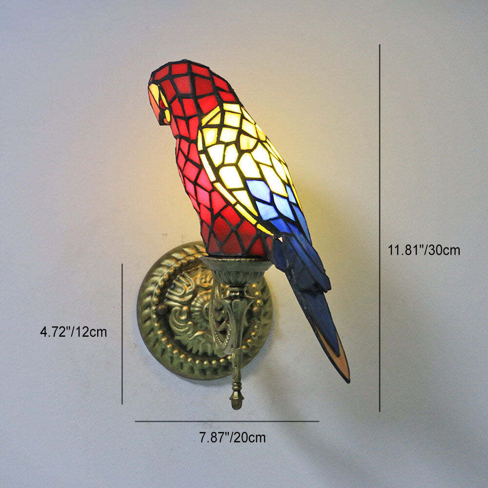Tiffany Vintage Parrot Stained Glass Sconce
