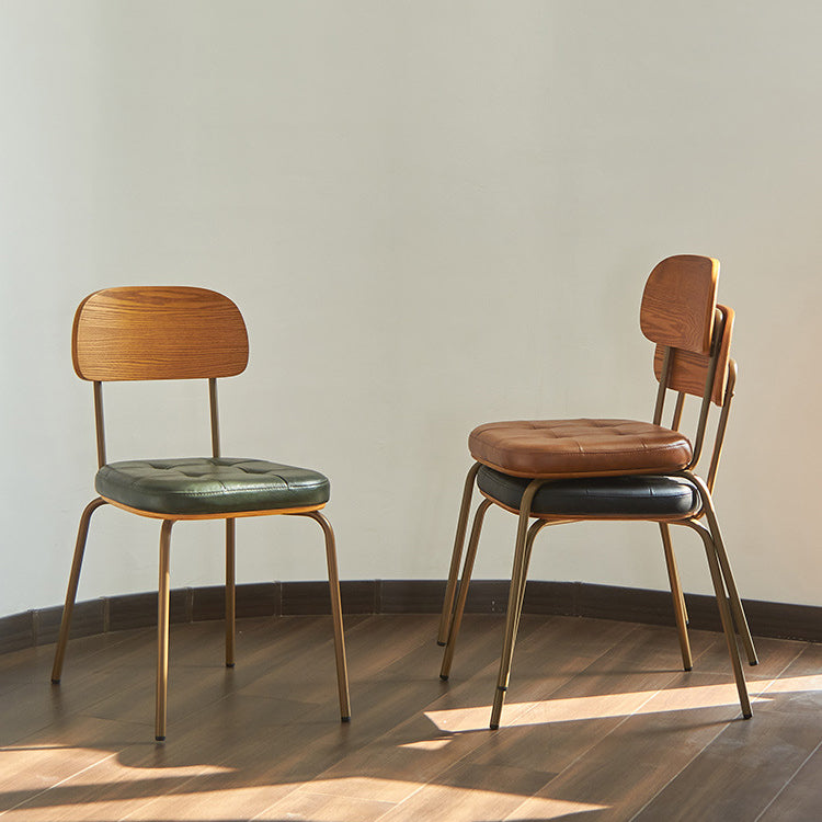 Minimalist Metal Leather Dining Chair - Brown