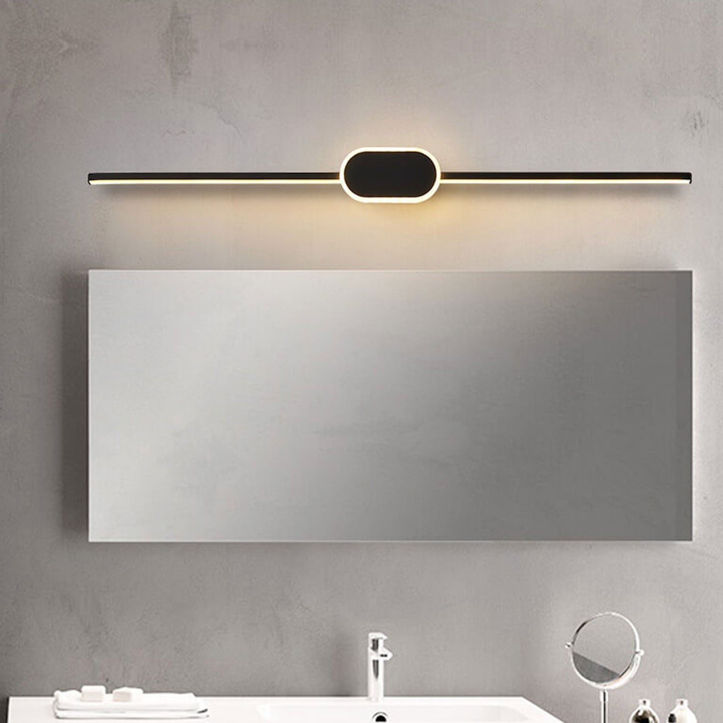 Lighom minimalist oval vanity black wall sconces in acrylic — Small (12"H / Warm White (3000K) / Matte Black