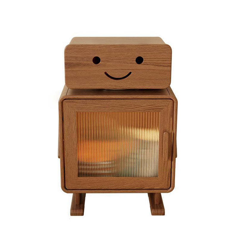 Contemporary Rubberwood Glass Metal Nightstand