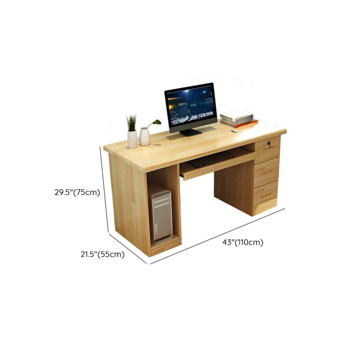 Pine Wood Soft-Close Keyboard Tray Writing Desk — Without Chairs / 3